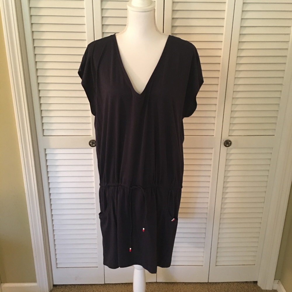 Tommy Hilfiger Navy V-Neck Drop Waist Drawstring Waist Summer Dress Size L/XL